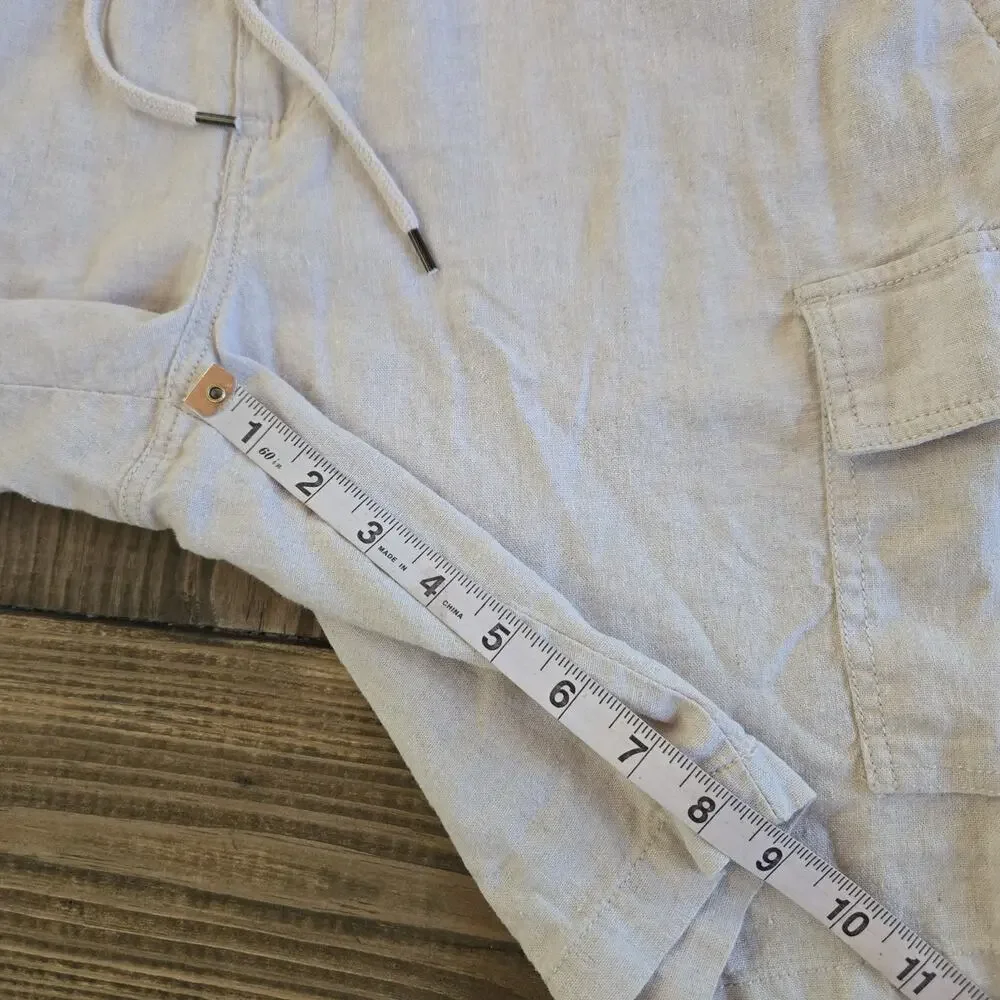 Cubavera Shorts Mens Large Beige Linen Elastic Waist Drawstring Casual Cargo‎